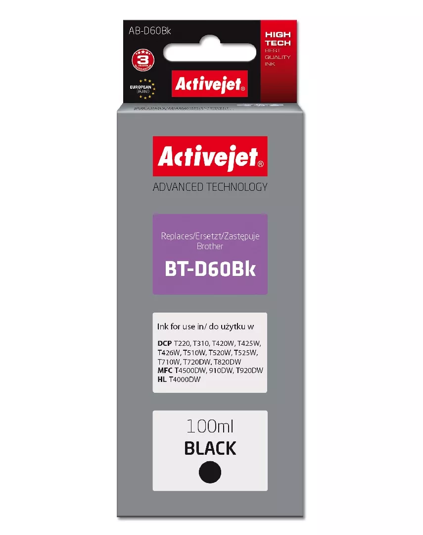 Activejet AB-D60BK ink (replacement Brother BT-D60BK